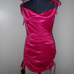 Hot pink, mini ruched bodycon dress